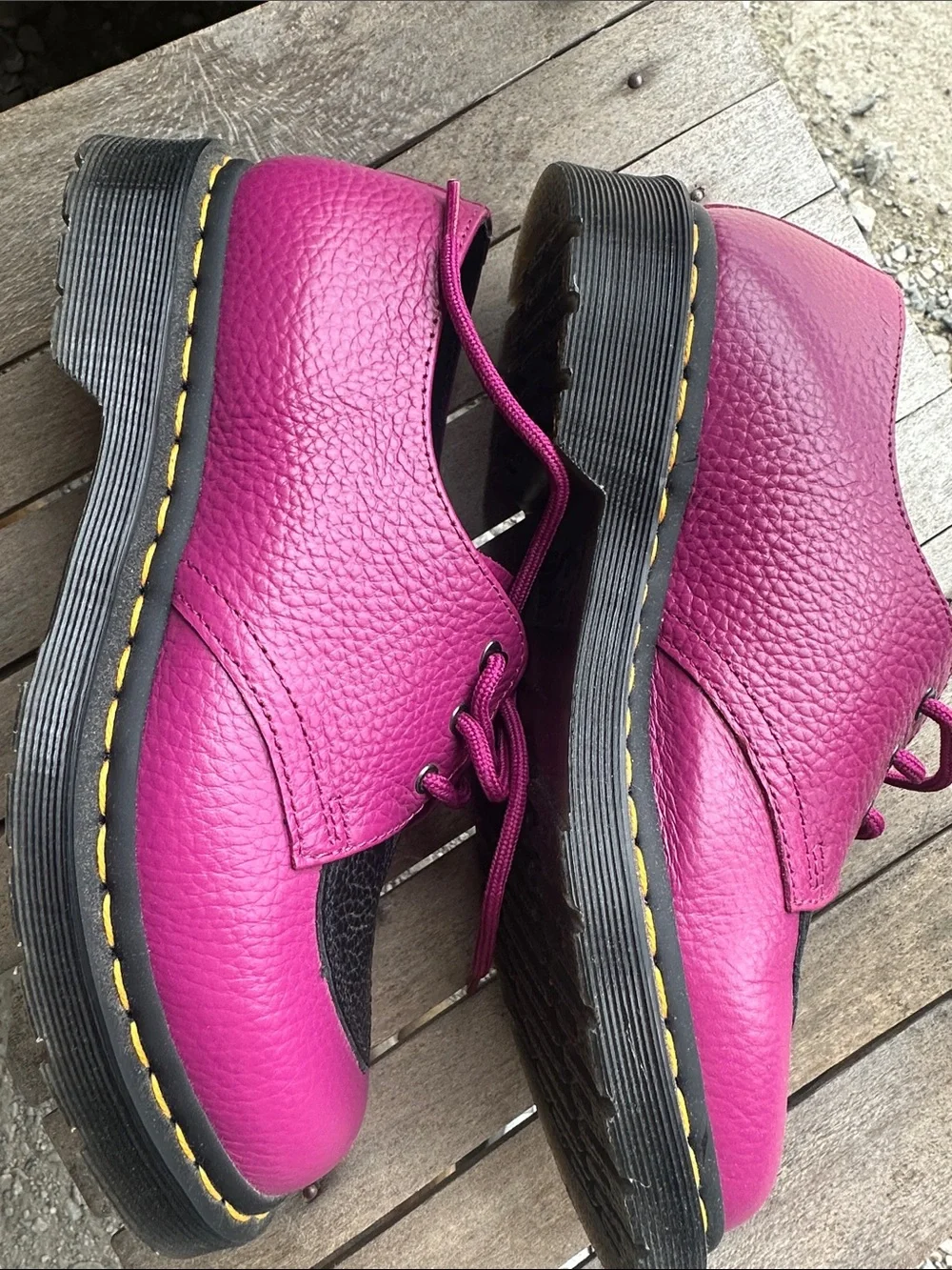 Dr. Martens Women's Fuchsia and Black Heart Derby Shoes - Picture 2 of 4